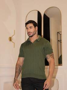 TRICOT DE LUXO Men's Knitted Sweater Shirt, Chic, Lightweight, Textured, High Quality, Autumn And Winter, Valentine's Day - 軍綠色 - 查看 9