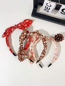 3pcs Girls Fashion Snowflake & Santa Claus Print Fabric Headbands, Versatile Bow Ear Headwear Hair Accessories - Multicolor - View 3