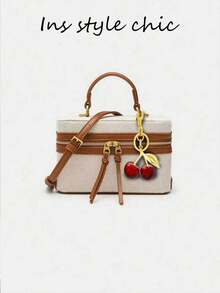 This 2525 Brand New Fashionable Classic Clown-Themed Casual Tote Bag For Women Has A Large Capacity, Decorated With A Cherry Pendant, And Is Made Of Lightweight And Easy-To-Carry Material. It Comes With Dual Handles And A One Shoulder Strap, Suitable For Travel, Shopping, Commuting To Work Or School, And Various Occasions. - Brown - View 5