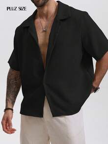 1pc Men's Black Collared Short Sleeve Single-Breasted Casual Shirt, Stylish For Commuting And Business, Versatile Top - Black - View 1