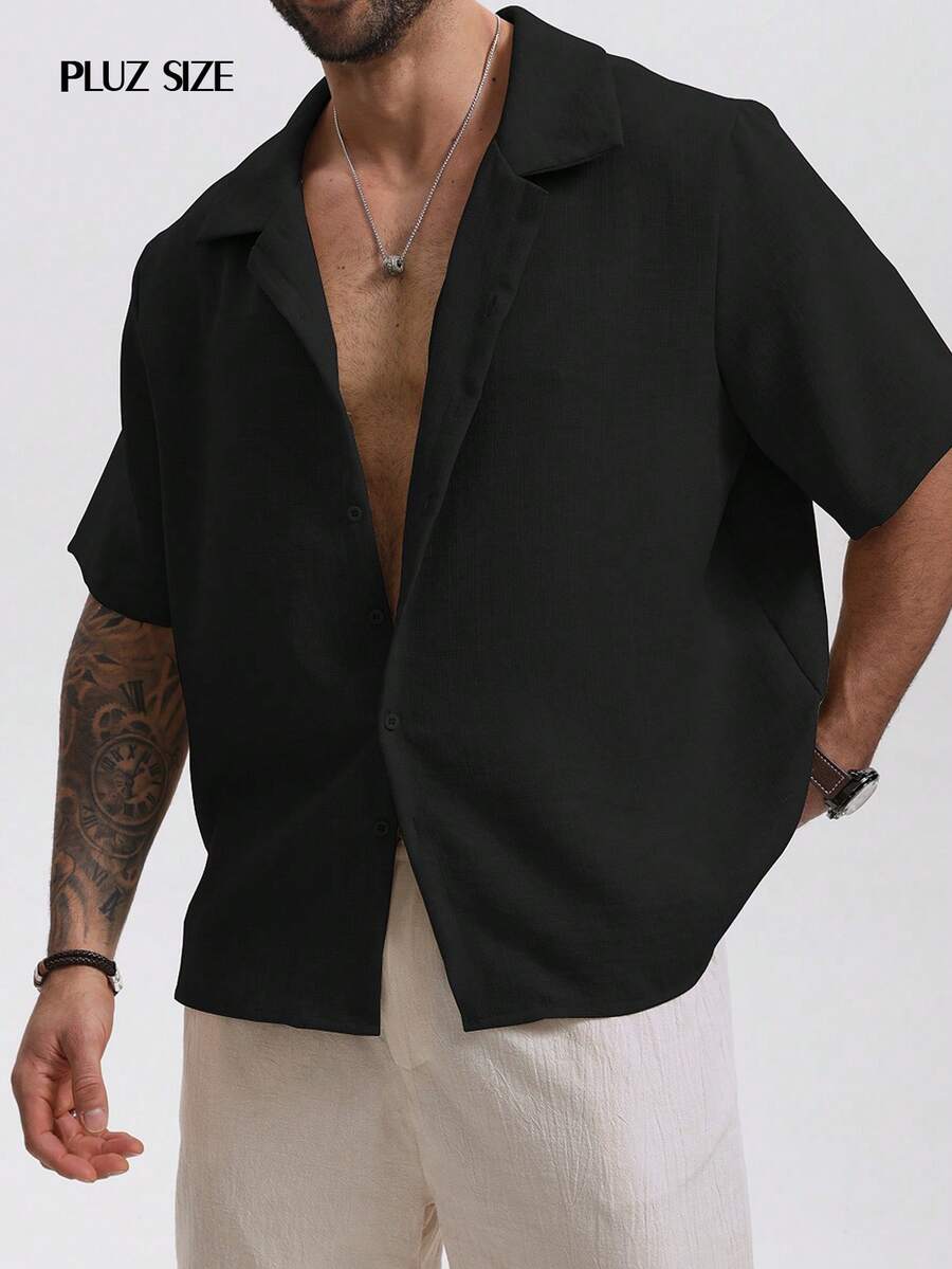 1pc Men's Black Collared Short Sleeve Single-Breasted Casual Shirt, Stylish For Commuting And Business, Versatile Top - Black - View 1