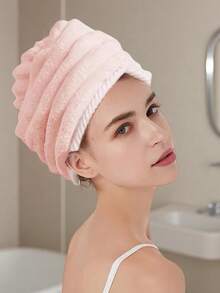 1pc Coral Fleece Thickened Embroidered Hair Drying Towel Cap, Super Absorbent And Quick Drying Microfiber Hair Turban Hair Sleep Cap - White - View 2