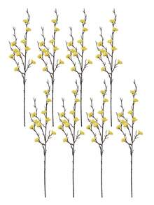 4/8pcs Artificial Flowers Yellow Plum Blossom 21.7'' Fake Winter Sweet Long Stem Plastic Flowers Home Hotel Office Wedding Party Garden Decor
