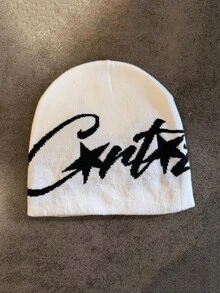 1 Piece Niche Letter Knit Beanie Hat, Unisex Autumn/Winter Warm Headwear, Suitable For Casual Wear, Streetwear, Couples, Students Men Winter Head - Black - View 2