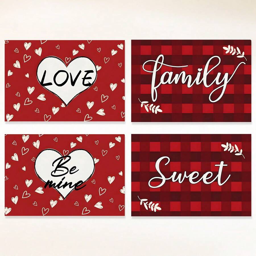 1 pieza Mantel individual con diseño de corazón, mantel de mesa de comedor, decoración navideña, mantel para desayuno, accesorio de cocina, mantel individual fácil de limpiar, adecuado para el hogar, restaurante, decoración de cocina y comedor - Multicolor - Ver 1