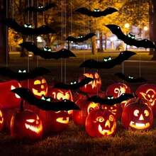 12 pcs Murciélagos Colgantes Decoración de Halloween,Murciélagos Voladores de Plástico Decoración de Exterior,Ojos Adhesivos Que Brillan en la Oscuridad para Colgar en el Árbol(12pcs) - 12 piezas - Ver 6