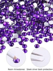 1500 颗 4 毫米树脂平底水钻，紫色圆形非热修复平底树脂水钻，DIY 闪亮装饰，散装闪光水晶钻石石，适用于 DIY 工艺品、杯子、瓶子、玻璃杯、衣服、工艺装饰 - 紫羅蘭色 - 查看 4