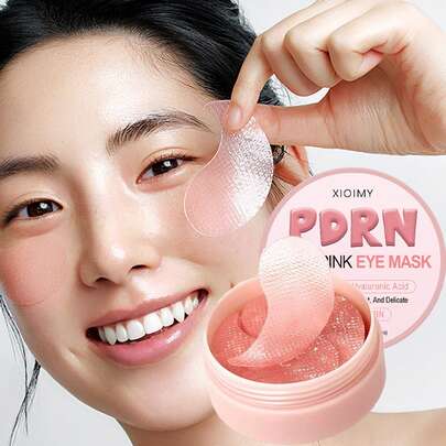 Xioimy 60片鲑鱼胶原蛋白粉色压纹眼膜，高保湿，深层滋养，细致紧致眼周肌肤，提亮肤色，增强弹性，对抗干燥暗沉，眼部护理，眼部保湿面膜，眼贴，深层保湿眼膜，冬季干眼急救面膜，节日礼物