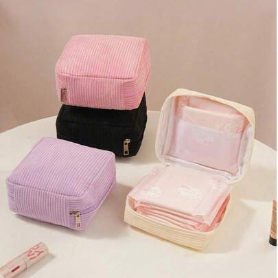 1 pieza Bolsa de almacenamiento de toallas sanitarias con diseño de dibujos animados, soporte para pañuelos de papel, bolsa para lápiz labial y maquillaje, organizador de papel higiénico, bolsa de almacenamiento multifuncional para productos de higiene femenina, bolsa portátil minimalista de gran capacidad, caja de almacenamiento de toallas sanitarias, para suministros de período de las mujeres, utilizada para almacenar toallas sanitarias, tampones y forros de bragas