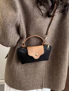 1个迷你时尚手提包，小方包，时尚百搭的女士单肩/斜挎包，纯色迷你钱包，可装手机、零钱、口红等，日常通勤必备 - 黑色 - 查看 4
