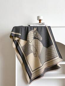 1pc Faux Cashmere Minimalist High-End Horse Pattern Jacquard Warm Scarf For Women, Suitable For Air-Conditioned Rooms, Fashionable & Versatile Neck Warmer, Ideal Gift For Autumn/Winter - Grey - View 3
