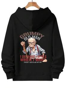 Felpa con cappuccio con grafica di uomo anziano - Testo stilizzato e illustrazione di un uomo più anziano, "Faccio ciò che voglio, quando voglio, tranne quando devo chiedere a mia moglie", felpa casual nera con stampa consumata, per amanti dell'umorismo e dei modelli - nero - Visualizzare 6