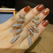 Personalized Ribbon Earrings, Creative Design Exaggerated Fashion Luxury Rhinestone Earrings, Retro Bow Gemstone Earrings, Vortex Wave Zirconia Stud Earrings - Gold - View 3