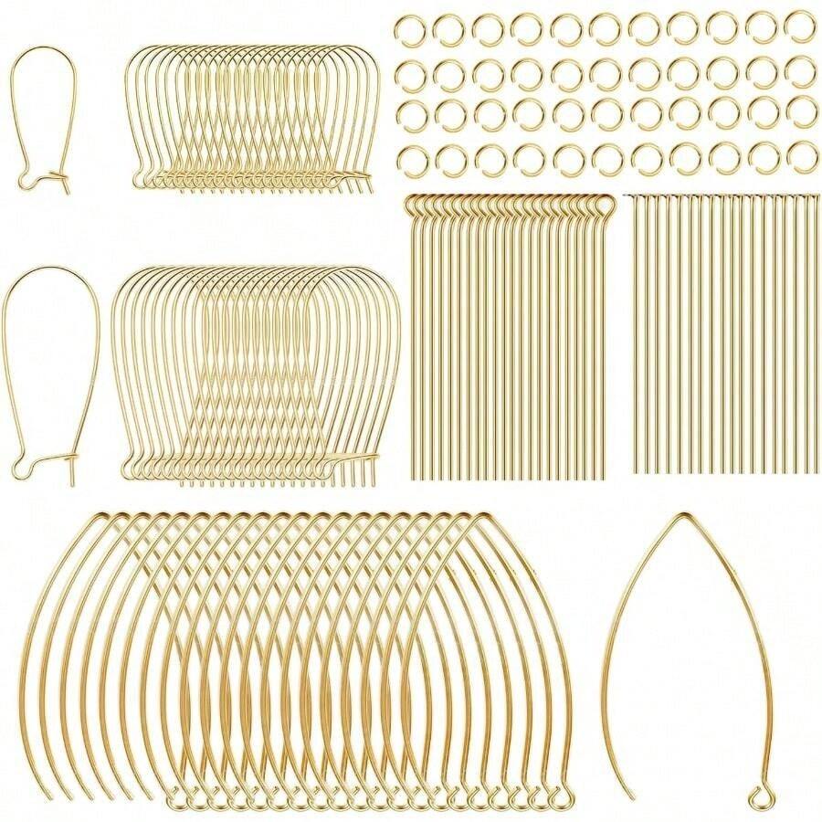 800/220 ganchos hipoalergnicos para hacer joyas, suministros de acero inoxidable para arete, chapado en plata y oro, gancho de pescado chapado en oro 800 piezas - Gancho V & U dorado (220pcs) - Ver 1