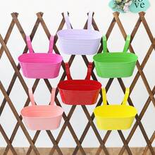 铁质椭圆形悬挂式花盆，带双挂钩，可拆卸悬挂式花盆，适用于阳台多肉植物和绿色植物。 - 彩色 - 查看 2