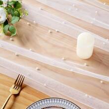 1 Piece Of Tulle Wedding Tablecloth With Pearls, Perfect For A Romantic And Pristine Outdoor Wedding Scene, Table Tabletop Or Archway Sheer Fabric Table Runner, Bridal Veil Or Skirt Decoration Fabric, Spring Bohemian-Style Pure Decoration Fabric - Multicolor - View 6