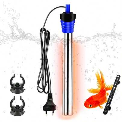 EstiloTermostato Para Pecera,100W/200W/300W Calentador Para Pecera,Temperatura Ajustable,Con 2 Fuertes Ventosas Fijas,Calentador Para Acuario De Acero Inoxidable,Aplicable A Tanque De Peces BettaVersióN Mejorada