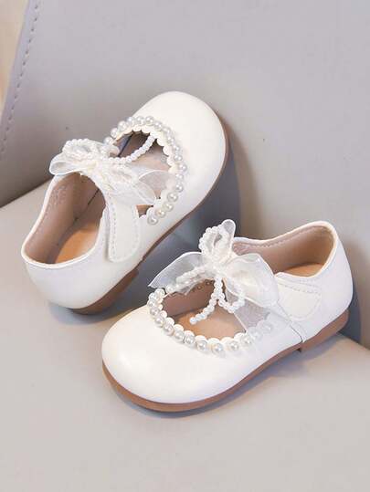 1 par de zapatos planos de princesa con decoración de perlas para niñas, suela suave antideslizante, zapatos Oxford de estilo británico para niñas, adecuados para primavera, verano, otoño e invierno