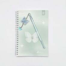 A5 螺旋笔记本 + 蝴蝶圆珠笔，带双线圈 - 每本 60 页，优雅的情书和蝴蝶设计，横格纸日记本，可作为礼物、女孩日记本、办公室或学校用品 - 彩色 - 查看 11