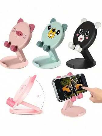 1pc Cartoon Desktop Phone Holder, Compatible With Mobile Phones And Tablets, Creative Lifting And Folding Phone Holder, Portable Lazy Tablet Holder, Suitable For Learning And Live Streaming, Can Easily Store Phones