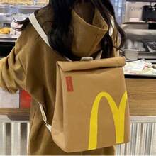 Fun Retro Paper Bag Casual Canvas Backpack Classic Large Capacity Bag Single Shoulder Casual Canvas Backpack - màu nâu - Xem 5