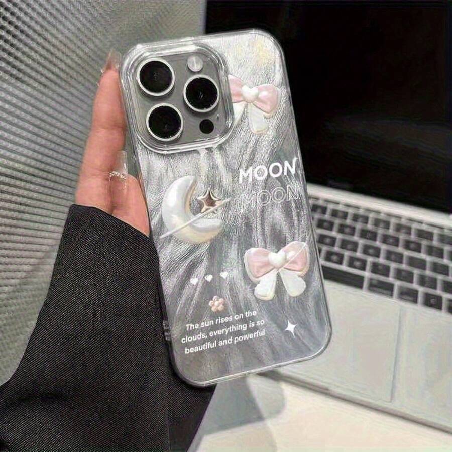 Estuche Protector Ultrafino Anticaídas con Diseño de Plumas y Estrella Lunar, Funda Suave Anti-Golpes para iPhone 16/15/14/12/11/Plus/Pro Max Series, Regalo Perfecto para Parejas o Amigos, Tacto Cómodo, Alta Calidad - Ideal para Fiestas o Regalos - [plateado]-715 - Ver 1