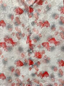 Soft Textured Fabric, Unique Printed Shirt, Unisex, Light Blue Top, Butterfly Pattern, Couple Shirt, Street Art Style, Casual Outings, Young People's, Vacation Shirt, Valentine's Day Gift, Short Sleeve, Hawaiian Attire - White - View 5