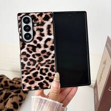 Cheetah,Leopard Print Chic Leopard Print PU Leather Phone Case Compatible With Samsung Galaxy Z Fold7 Fold6 Fold5 Fold4 - Full Wrap Shockproof Cover, Glamorous Statement Design With Fashion Edge - Dusty Pink - View 2
