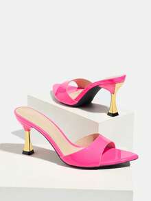 女士高跟鞋，时尚派对/户外穿着，优雅宴会，撞色设计，细高跟，亮面饰边，设计感十足，柔软镜面材质，性感穆勒鞋，尖头，优雅洋红色，适合T台走秀、休闲、居家、户外、旅行，高跟凉鞋，春夏装扮 - 玫紅色 - 查看 7