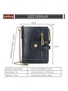 YUQING.FC Cartera Para Hombre Tipo Tarjetero Con Cadena Antirrobo #3226 - Negro - Ver 8