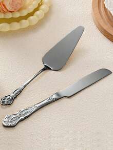 2pcs Vintage Royal Cake Serving Set, Elegant Stainless Steel Cake Knife And Cake Server, Polished Mirror Finish, Suitable For Dishwashing, Chrome Alloy, Tableware, Applicable For Wedding Decor, Halloween Decor, School Supplies, Bachelor Party, Kitchen Utensils, Kitchen Accessories, Party Supplies, Travel Set, Gifts, Birthday Party, Graduation, Cooking Utensil Set - Multicolor - View 12