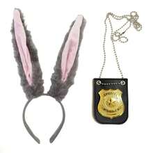 Crazy Rabbit Grey Rabbit Ears, Fashion Police Badge Accessory Set, Suitable For Adult Cosplay, Holiday Events, Costumes And Props,Halloween - Multicolor - View 2