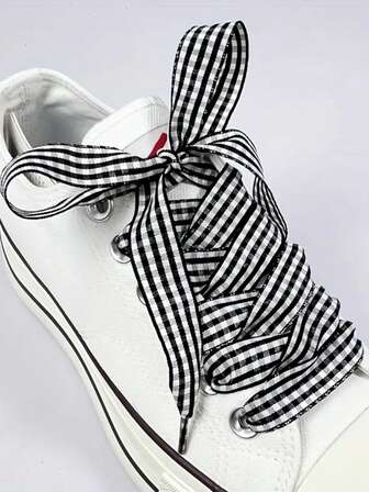 1 Pair Soft Plaid Breathable Shoelaces, Lightweight And Durable, Stylish Colors Suitable For Sneakers, Casual Shoes, Canvas Shoes