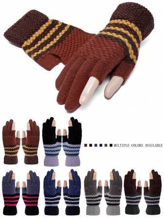1 Pair Unisex Fingerless Gloves, Warm And Windproof For Autumn/Winter, Cute For Cycling, Students, Knitted Knitted Half Finger