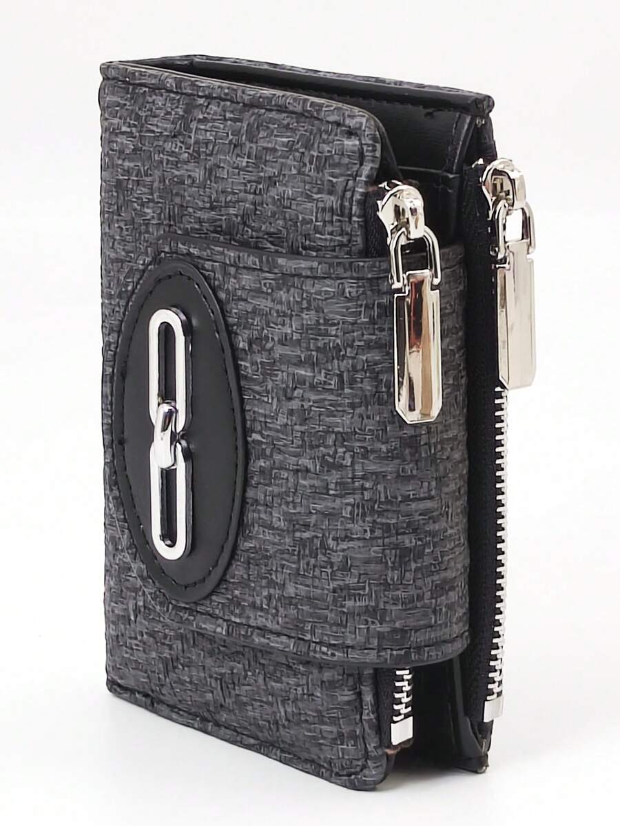 Women's Short Wallet, Woven Texture Soft Refined PU Wallet, Fashion Snap Closure Double Zipper Large Capacity Multi-Function Wallet Card Holder, Lightweight Minimalist Clutch Suitable For Holiday Gifts - Black - View 1