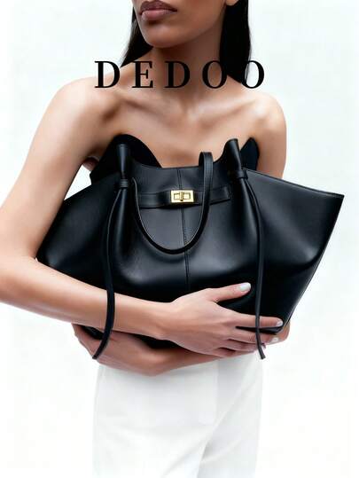 Dedoo 时尚大容量梯形包设计师别致锁扣女士单肩包奢华PU皮革手提包优质腋下包