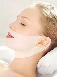 2/1片可重复使用V型面膜 - 促进胶原蛋白生成并减少皱纹，V型提拉紧致，敏感肌肤保湿，浅米色，舒适的胶原蛋白贴片，适用于眼下、脸颊、下颌轮廓塑形（不滴落，DIY护肤） - 白色 - 查看 8