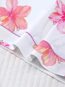 Marira 2pcs/Set Women's Sleepwear Set, Hawaiian Floral Print, Soft Fabric, Short Sleeve Shirt Collar Button-Up Top And Elastic Shorts, Stylish Outfit For Outdoor, Party, Holiday, Casual All Season Home & Lounge Wear - 白色 - 查看 7