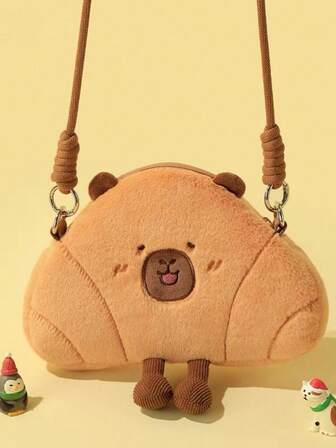 1pc Cute Capybara Bakery Themed Shoulder Bag, Adorable Cartoon Capybara Crossbody Plush Bag For Women