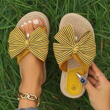 2025新款蝴蝶结女士拖鞋休闲夏季鞋，女士轻便沙滩鞋 - 黃色 - 查看 1