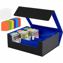 WSXC Trading Card Storage Box - 2400+ Commander Card Deck Case With See-Through Display Top For YuGiOh TCG PTCG MTG Box With 12 Dividers 4 Supporters Black And Blue - Blue - View 1
