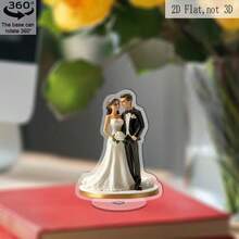 1个360°旋转新郎新娘婚礼装饰摆件 - 优雅婚纱设计，耐用塑料材质，适用于室内/室外婚礼、周年纪念、情人节装饰 | 时尚底座，婚礼装饰配件，2D平面 - 彩色 - 查看 3