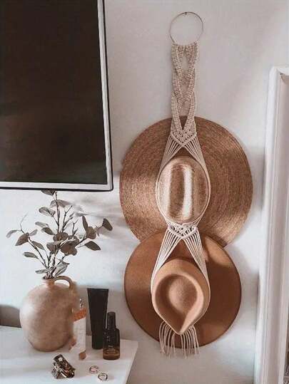 1pc Bohemian Style Tasseled Woven Hat Rack, Wall-Mounted Hat Storage Organizer, Tassel Decor, Wall Decor, Room Decor, Home Storage Rack, Suitable For Hallway, Bedroom, Home