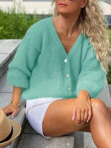 Women's Mint Green Cardigan - Open Front Sweater With Button-Like Closure, Soft Pastel Sweater Coat For Spring/Fall Layering, Elegant Office Casual Outfits - Women's Chic Sweater Jacket, Textured Fabric, Elegant Sweaters For Women, Cute Sweater, Sweatshirts For Women,Hand Washable Winter Blazer For Office, Casual & Weekend Wear, Elegant Loose-Fit Sweating-Layering Piece ,Fuzzy Knit Cardigan,V-Neck Button Front Cardigan, Soft Fuzzy Sweater Cardigan,,Chic Casual Fuzzy Cardigan, Autumn Winter Fuzzy Knit Top, Effortless Fuzzy Outerwear,,Pastel Color Fuzzy Cardigan,3/4 Sleeve Fuzzy Knit Cardigan,Lightweight Fuzzy Cardigan,,Aesthetic Fuzzy Knit Cardigan, Y2K Fuzzy Button Cardigan,Cottage Core Fuzzy Sweater - 綠色 - 查看 2