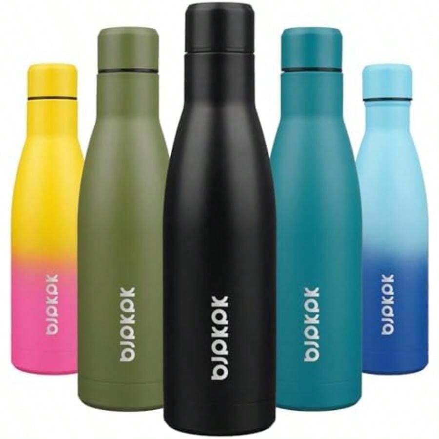 BJPKPK - Botellas de agua de acero inoxidable, 750 ml, botellas de agua aislantes, botellas de agua deportivas que se mantienen frías durante 24 horas y calientes durante 12 horas(0.5 Litros Negro (Midnight Black)) - Multicolor - Ver 1