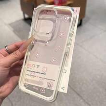 粉色花朵线条设计透明手机壳，兼容 16/17 Pro Max、15/14/13、12/11 - 粉色 - 查看 4