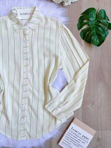 Women's Striped Button-Down Shirt, Casual, SP028 - 綠色 - 查看 3