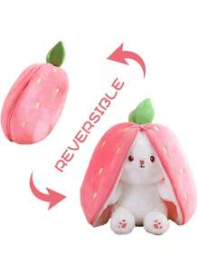 草莓兔毛绒玩具，可爱大耳朵兔子玩具，各种水果动物玩偶，小兔子毛绒玩偶，舒适柔软枕头，节日礼物（25/35厘米） - 彩色 - 查看 2