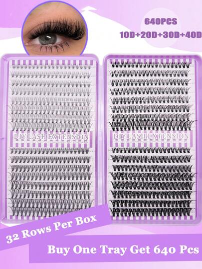 This 640-Piece Large-Capacity Eyelash Extension Set Is A DIY Eyelash Extension Kit. It Features Natural Single False Eyelashes, D-Shaped Curled Lash Clusters, And Is Suitable For Home Use (10D+20D+30D+40D). This Eyelash Cluster Set Is Suitable For Travel, Everyday Use (Suitable For Beginners), Weddings, Dates, Parties, Holidays, And Also Makes A Great Christmas/Eyelash Gift.