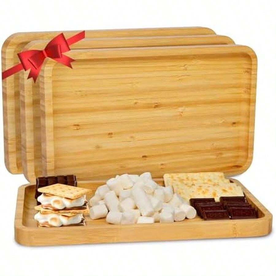Tucorresi Bandeja Decorativa para Mesa: 4 Pcs Bandeja de Servir - Bandejas Reutilizables para Comida, Servir Botanas o como Decoración, para Cocina, Bar, Restaurante (9.8''X5.5''X0.8'') - / - Ver 1